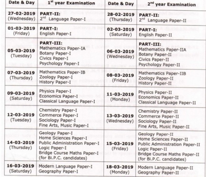 TS Intermediate schedule exclusively for Students